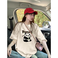 限尺码：TONLION 唐狮 2024夏季女针织水墨熊猫图案中短袖T恤可爱百搭减龄韩版休闲