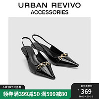 URBAN REVIVO 2024春季女士摩登小猫跟尖头空鞋UAWS40046 黑色 38