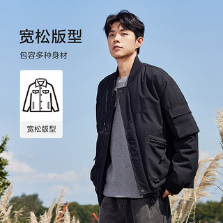 森马（Semir）棉服男冬季时尚飞行员夹克简约外套休闲上衣 黑色90001 165/84A/S