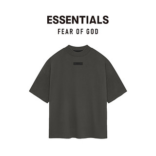 FEAR OF GOD ESSENTIALS橡胶标棉质短袖T恤美式高街时尚潮牌宽松薄荷曼波简约短袖 水墨黑 Ink XS