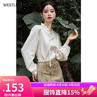 WESTLINK 西遇 新中式国风古典垂感衬衫女春季新款流苏盘扣木耳边衬衣 杏色