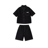 ASK junior 男童套装2024夏薄款儿童短袖衬衫短裤纯棉运动两件