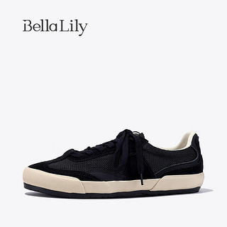Bella Lily2024春季黑色网面德训鞋女显瘦炸街板鞋透气休闲鞋 黑色 38