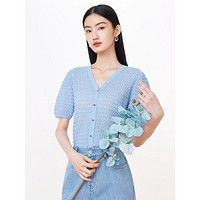 Juzui 玖姿 艺术肌理针织短袖女装夏季日常休闲设计感针织衫