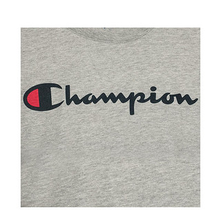 Champion 冠军卫衣男 草写logo纯色圆领套头长袖运动T恤打底衫 灰色