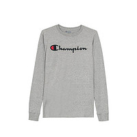 Champion冠军卫衣男 草写logo纯色圆领套头长袖运动T恤打底衫 灰色 XL码
