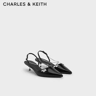 CHARLES&KEITH24夏尖头细跟后空交叉链条凉鞋女CK1-61720188 Black Box黑色 37