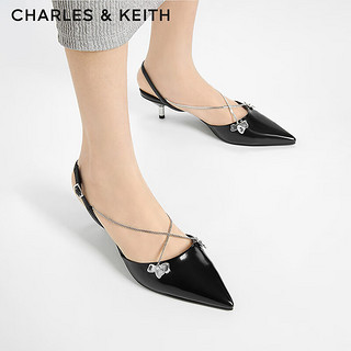 CHARLES&KEITH24夏尖头细跟后空交叉链条凉鞋女CK1-61720188 Black Box黑色 37
