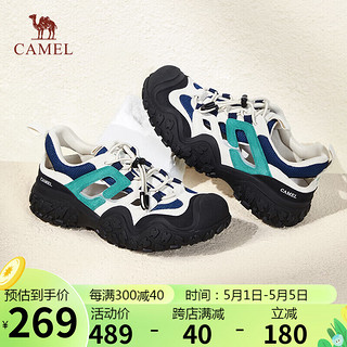 骆驼（CAMEL）登山鞋女撞色拼接镂空绑带户外鞋 L24M076601 米/蓝/绿/黑 37
