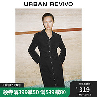 URBAN REVIVO UR2024春季女复古收腰压褶牛仔连衣裙UWG840022 正黑 M