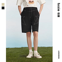 bosie 2023年夏季新款短裤撞色压线不规则几何口袋休闲短裤潮流男情侣装 黑色 XS