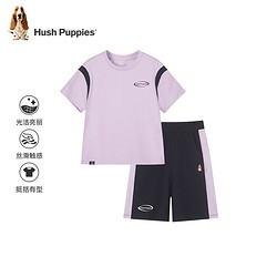 Hush Puppies 暇步士 童装男女童套装2024夏装儿童套装蒸呢工艺丝滑云柔棉时尚休闲 芥末绿 150cm