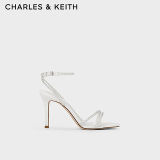 CHARLES&KEITH24春季法式亮钻一字带高跟凉鞋女CK1-60280423 White白色 38