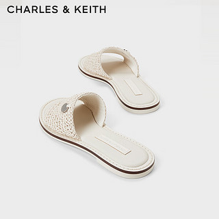 CHARLES&KEITH24夏季织一字外穿平底拖鞋女CK1-70580229 粉白色Chalk 38