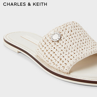 CHARLES&KEITH24夏季织一字外穿平底拖鞋女CK1-70580229 粉白色Chalk 38