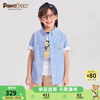 Paw in Paw PawinPaw卡通小熊童装24夏男童翻领格子短袖衬衫撞色 Blue蓝色/50 110