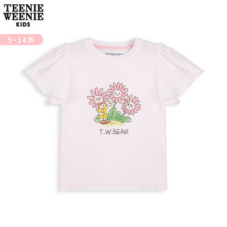 Teenie Weenie Kids小熊童装女童24夏印花圆领喇叭袖T恤朝儿童甜美 粉色 110cm