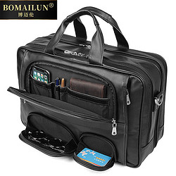 BOMAILUN 博邁倫 品牌公文包男士手提包真皮商務17英寸電腦包大容量頭層牛皮旅行包