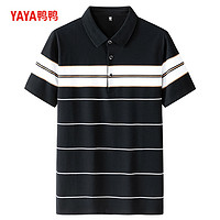 百亿补贴：YAYA 鸭鸭羽绒服 鸭鸭条纹polo衫短袖t恤夏季翻领中年男士T恤薄款百搭宽松休闲上衣