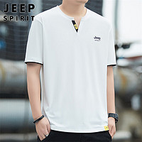 JEEP SPIRIT 吉普短袖T恤男夏季休闲短袖男士V领上衣打底衫男装 白色 XL