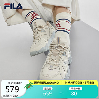 FILA 斐乐 猫爪鞋4代女鞋老爹鞋2023女子复古休闲鞋运动鞋 白芦笋/乳白色-WO 37.5码