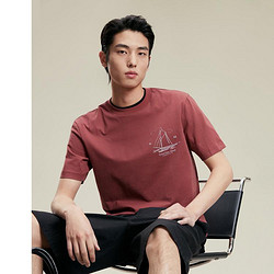 JACK&JONES 杰克琼斯 夏季新款潮流植绒帆船字母胶印半袖男士纯棉上衣圆领短袖T恤男装