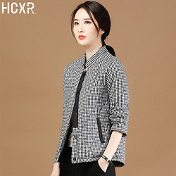 HCXR 韩潮袭人 女士立领冬季短款棉衣棉服棉袄2022年新款女韩版宽松格子外套