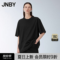 江南布衣（JNBY）24夏T恤女oversize纯棉圆领宽松休闲5O4110360 001/本黑 M