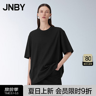 江南布衣（JNBY）24夏T恤女oversize纯棉圆领宽松休闲5O4110360 001/本黑 M