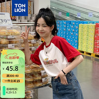 唐狮 TONLION短袖T恤女2024夏季圆领袖子拼色前胸字母 大红 L