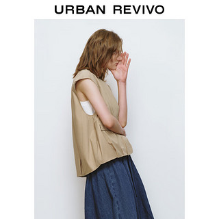 URBAN REVIVO 女士时髦小众宽松叠穿褶皱无袖马甲 UWU140029 卡其 M