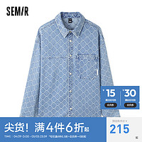 Semir 森马 长袖衬衫男2024春季宽松落肩牛仔外套时尚潮流 牛仔中蓝88201 175/92A/L