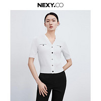 NEXY.CO 奈蔻 2024夏新款纯色休闲单排扣V领针织衫女薄上衣