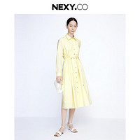 NEXY.CO 奈蔻 时尚通勤衬衫式连衣裙女春夏收腰设计感开衫