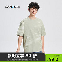 SANFU 三福 2024夏季男士新式国风蜡染渐变短T恤 时尚圆领上衣484458 绿色 M