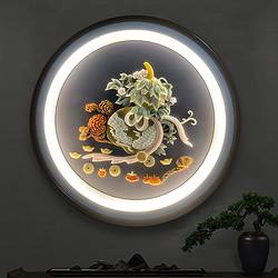 入戶玄關裝飾畫餐廳客廳壁畫led燈光大氣背景墻圓形中式玉雕掛畫