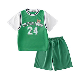 棉花堂男童夏季短袖套装儿童运动套装短袖短裤两件套童装女童T恤   绿色 140/68