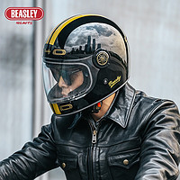 BEASLEY HELMETS 比斯力复古摩托车头盔 503-黑金赛道  XL（建议头盔59~60）