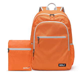 高尔夫（GOLF）可折叠双肩包男女电脑包15.6英寸笔记本出差旅行背包户外登山运动 热带橙色-小包为折叠效果