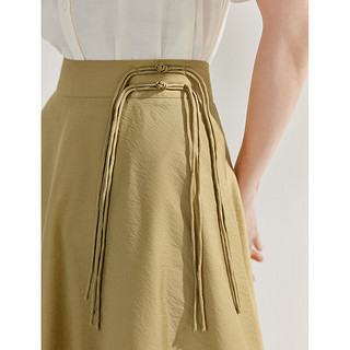 茵曼（INMAN）新中式盘扣半身裙2024夏季女装通勤流苏裙子 黄绿色 S