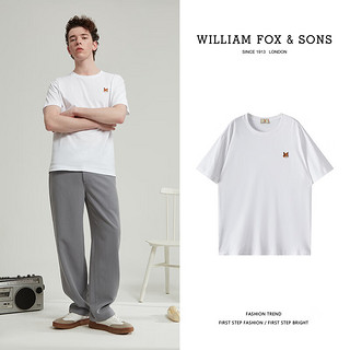 William fox&sons 威廉福克斯男装百搭小狐狸刺绣短袖T恤男宽松纯棉夏季t恤男 白色 M /48 M/48