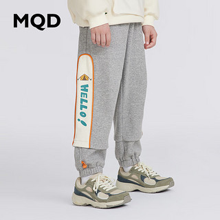 MQD童装男童针织休闲裤假两件工装拼块儿童运动裤子 麻灰 160cm