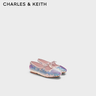 CHARLES&KEITH24夏季亮片蝴蝶结儿童玛丽珍鞋CK9-70380002 粉红色Pink 28码