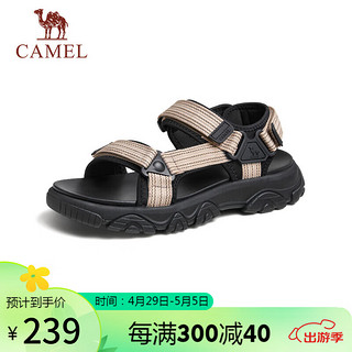 骆驼（CAMEL）男士户外运动增高凉鞋休闲沙滩鞋 G14M547605 黑/米 44