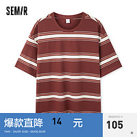 森马（Semir）森马短袖T恤男2024夏季时尚撞色条纹上衣宽松休闲 红白色调00361 185/100A/XXL