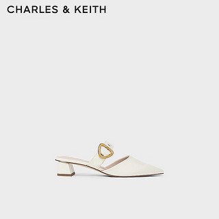 CHARLES&KEITH24夏一字带尖头粗跟穆勒拖凉鞋女CK1-60580278 Cream奶白色 39