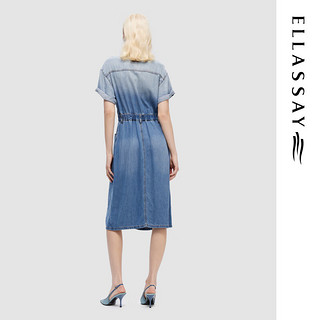 歌力思（ELLASSAY）2024夏时尚100%莱赛尔天丝短袖牛仔连衣裙女EWD351N00300 牛仔蓝（5.10） S