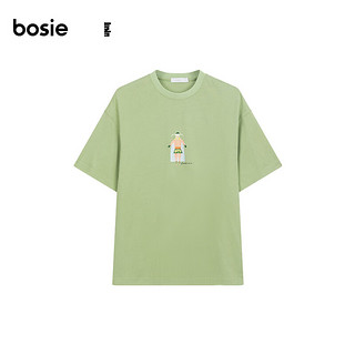 bosie2024年夏季短袖T恤男士宽松印花体恤潮男女同款 绿色 160/80A