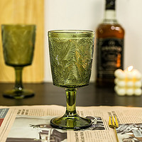 厨乐皇 法式浮雕树叶创意高脚杯玻璃杯女复古绿色红酒杯子饮料水杯果汁杯