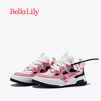 Bella Lily2024春季拼色百搭板鞋女原创厚底休闲鞋潮流运动鞋 粉色 36